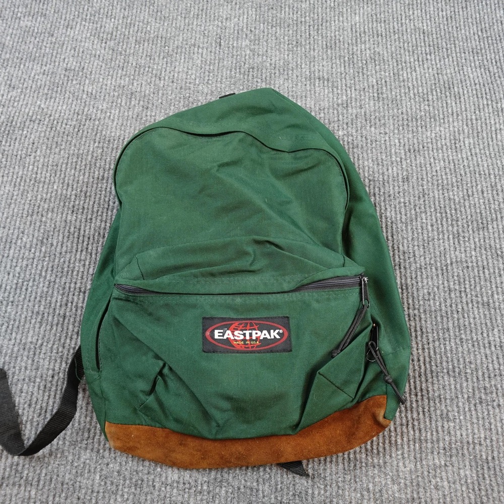Vintage Eastpak Green Backpack Brown Suede Bottom Made USA Soft Case